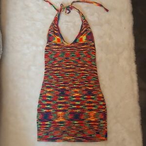 Colorful Backless Halter Dress